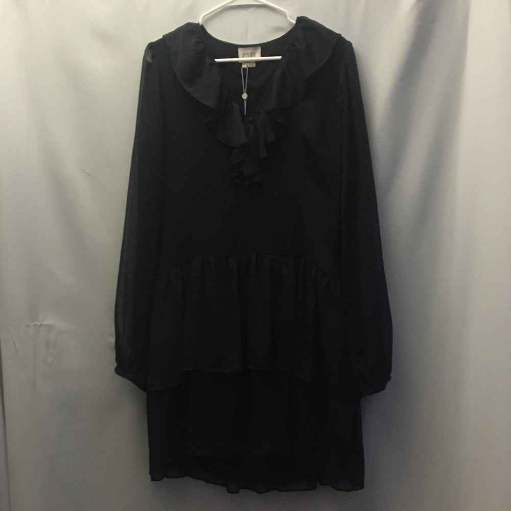 Marchesa Rose Ruffle-front black dress